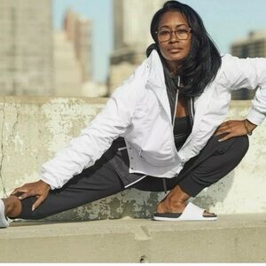 Athleta White Bomber Jacket Stylish Versatile Design